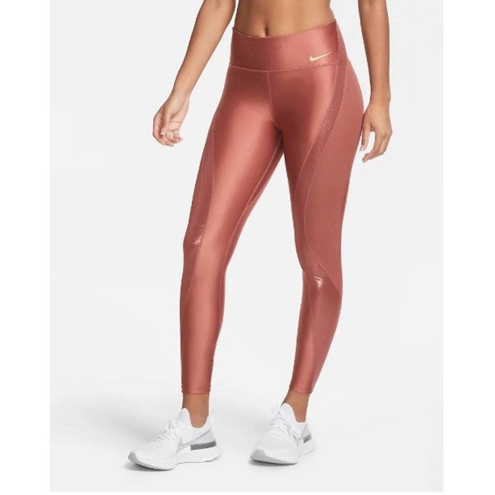 Nike One Icon Clash‎ Leggings in Shimmer Claystone Red Metallic Gold